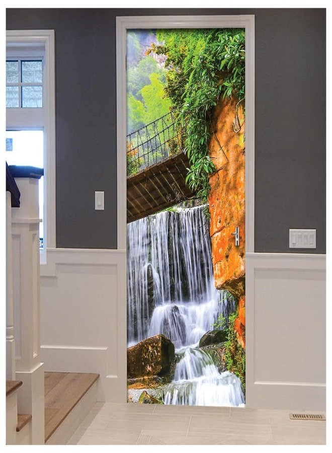 Creative Print Solution Waterfall Bridge Design Sticker Wallpaper for Door, Almirah, Table, Ac, Fridge Size 30x78 inch - Image 1